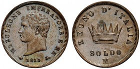 MONETE ITALIANE
MILANO
Napoleone I Re d’Italia, 1805-1814. Soldo 1813. Æ Testa nuda a s. Rv. Corona ferrea radiata. Pag. 78; Gig. 215. SPL