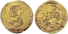 MONETE ITALIANE
MODENA
Francesco I d'Este, 1629-1658. Quadrupla s. data e sigle GFM. Au gr. 12,98 FRAN I M REG E C DVX VIII Busto corazzato a d. e s...
