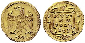 MONETE ITALIANE
MODENA
Francesco I d'Este, 1629-1658. Da 103 soldi o terzo di scudo. Au gr. 1,16 Aquila ad ali spiegate, volta a s. Rv. MVTI NÆ SOLD...