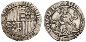 MONETE ITALIANE
NAPOLI
Alfonso I d’Aragona, 1442-1458. Carlino, sigla S. Ar gr. 3,28 ALFONSVS D G R ARA S C V FA Stemma inquartato di Ungheria, Geru...