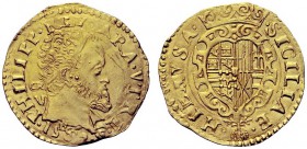 MONETE ITALIANE
NAPOLI
Filippo II di Spagna, 1554-1598. Scudo 1582. Au gr. 3,38 PHILIPP REX ARA VTRI Testa radiata a d., con drappeggio sulla spalla...
