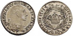 MONETE ITALIANE
NAPOLI
Ferdinando IV di Borbone, I periodo, 1759-1798. Tarì da 20 grana 1795. Ar Come precedente. Pannuti-Riccio 85var; Gig. 105var....