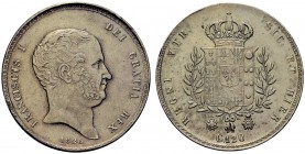 MONETE ITALIANE
NAPOLI
Francesco I di Borbone, 1825-1830. Piastra da 120 Grana 1825. Ar Testa nuda a d. Rv. Stemma coronato tra due rami di lauro. P...