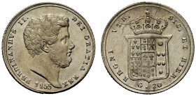 MONETE ITALIANE
NAPOLI
Ferdinando II di Borbone, 1830-1859. Tarì da 20 Grana 1855. Ar Testa barbuta del re volto a d. Stemma coronato. Pannuti Ricci...