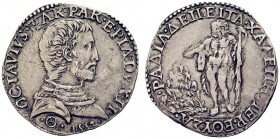 MONETE ITALIANE
PARMA
Ottavio Farnese, 1547-1586. Testone 1552. Ar gr. 4,95 OCTAVIVS FAR PAR ET PLA DVX II Busto corazzato a d.; sotto, A entro cerc...