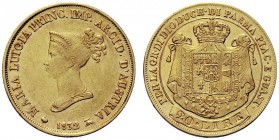 MONETE ITALIANE
PARMA
Maria Luigia d’Austria, 1815-1847. 20 Lire 1832. Au Busto diademato a s. Rv. Stemma coronato su padiglione. Pag. 4; Gig. 4; Fr...