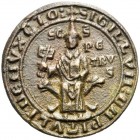 MONETE ITALIANE
ROMA
sec. XIV. Impronta di sigillo. Æ gr. 24,98 SIGILLVM CAPITVLI DE NVXETO Busto del Papa su trono con chiavi in mano, nel campo SC...