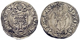 MONETE ITALIANE
ROMA
Giulio II (Giuliano della Rovere), 1503-1513. Terzo di Giulio. Ar gr. 1,26 Stemma a targa semiovale. Rv. Figura del santo in qu...