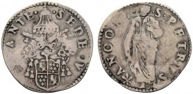 MONETE ITALIANE
ROMA
Ancona. Giulio 1555. Ar gr. 2,74 Semma semiovale. Rv. Figura del santo con libro. M. 5; B. 1031. MB