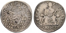 MONETE ITALIANE
ROMA
Ancona. Testone 1559. Ar gr. 9,21 Stemma Sforza sormontato da padiglione, chiavi decussate con cordoni e fiocchi e cappello car...