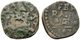 MONETE ITALIANE
ROMA
Ferrara. Quattrino 1676. Æ gr. 2,76 Stemma del Cardinale Camerlengo. Rv. Scritta. M. 8; B. 2065. Rarissimo. MB