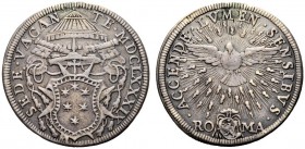 MONETE ITALIANE
ROMA
Sede Vacante, Camerlengo Card. Paluzzi-Altieri, 1689. Testone 1689. Ar gr. 8,71 Simile a precedente. M. 5; B. 2160. Foro otturr...