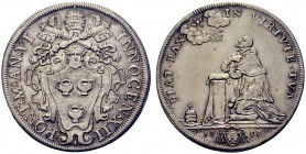 MONETE ITALIANE
ROMA
Innocenzo XII (Antonio Pignatelli), 1691-1700. Mezza piastra 1697 a. VI. Ar gr. 15,87 Stemma sormontato da chiavi decussate. Rv...