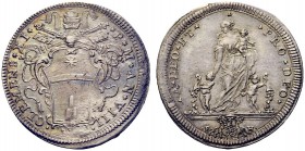 MONETE ITALIANE
ROMA
Clemente XI (Gianfrancesco Albani), 1700-1721. Testone a. VIII. Ar gr. 9,10 CLEMENS XI P M AN VIII Stemma oblungo. Rv. A DEO ET...