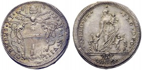 MONETE ITALIANE
ROMA
Clemente XI (Gianfrancesco Albani), 1700-1721. Testone a. VIII. Ar gr. 9,10 CLEMENS XI P M AN VIII Stemma oblungo. Rv. A DEO ET...