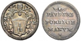 MONETE ITALIANE
ROMA
Clemente XI (Gianfrancesco Albani), 1700-1721. Mezzo Grosso a. VI. Ar gr. 0,65 CLEM XI P M A VI Stemma poligonale. Rv. PAVPERI ...