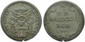 MONETE ITALIANE
ROMA
Sede Vacante, Camerlengo Card. Annibale Albani, 1740. Baiocco 1740. Æ gr. 10,39 Stemma sormontato da chiavi decussate. Rv. Scri...