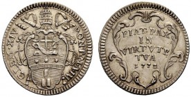 MONETE ITALIANE
ROMA
Clemente XIV (Lorenzo Ganganelli), 1769-1774. Grosso 1773 a. IV. Ar gr. 1,31 Stemma. Rv. FIAT PAX IN VIRTVTE TVA 1773 in cartel...