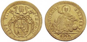MONETE ITALIANE
ROMA
Pio VII (Barnaba Chiaramonti), 1800-1823. Doppia 1802/1803 a. III. Au gr. 5,42 Stemma sormontato da chiavi e tiara. Rv. S. Piet...