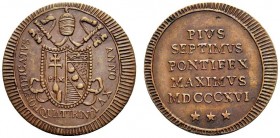MONETE ITALIANE
ROMA
Pio VII (Barnaba Chiaramonti), 1800-1823. Quattrino 1816 a. XVI. Æ Scritta in cinque righe. Rv. Stemma su chiavi, sormontato da...