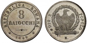 MONETE ITALIANE
ROMA
Seconda Repubblica Romana, 1848-1849. 8 Baiocchi 1849. Mi Nel campo valore e data nel giro. Rv. Aquila su fascio volta a d. ent...
