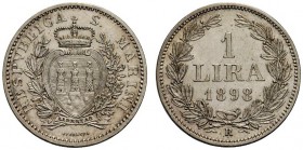 MONETE ITALIANE
SAN MARINO
Vecchia Monetazione, 1864-1938. Lira 1898. Ar. Pag. 367; Gig. 27. Rara. SPL