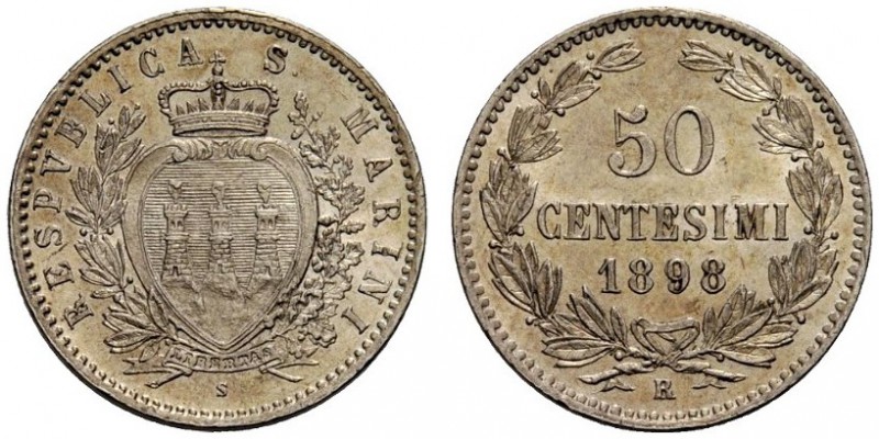 MONETE ITALIANE
SAN MARINO
Vecchia Monetazione, 1864-1938. 50 Centesimi 1898. ...