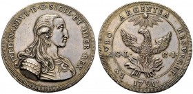 MONETE ITALIANE
SICILIA
Ferdinando III di Borbone, 1759-1816. Oncia da 30 tarì 1791. Ar gr. 68 FERDINANDVS D G SICIL ET HIER REX Busto corazzato a d...