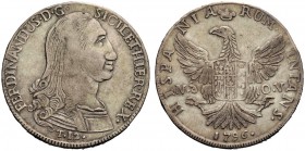 MONETE ITALIANE
SICILIA
Ferdinando III di Borbone, 1759-1816. 12 Tarì 1796. Ar gr. 26,92 Busto corazzato a d.; sotto, T.12. Rv. Stemma caricato su a...