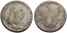 MONETE ITALIANE
SICILIA
Ferdinando III di Borbone, 1759-1816. 4 Tarì 1796. Ar gr. 8,85 Busto corazzato a d.; sotto, T.4. Rv. Aquila coronata, ad ali...