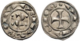 MONETE ITALIANE
SIENA
Denaro. Mi gr. 0,68 Nel campo S più ”tozza” e punti distanziata. Rv. Croce patente. Tipo MIR 475. SPL