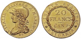 MONETE ITALIANE
TORINO
Repubblica Subalpina, 1800-1802. 20 Franchi an. 9 A’ MARENCO (1801-1802). Au L'ITALIE DELIVRÉE A' MARENCO Mezzobusto di Miner...
