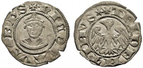 MONETE ITALIANE
TRENTO
Nicolò da Brno, 1338-1347. Quattrino (quarto di grosso), III tipo mitra e stella a sei punte. Mi gr. 0,58 Simile a precedente...