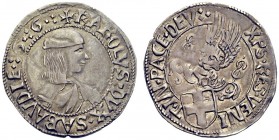 MONETE SAVOIA
Carlo I, il Guerriero, 1482-1490. Mezzo Testone, zecca di Cornavin. Ar gr. 4,79 KAROLVS DVX SABAVDIE GG Busto corazzato e con berretto ...