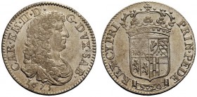MONETE SAVOIA
Carlo Emanuele II Duca, 1648-1675. Lira nuova 1675. Ar gr. 6,10 CAR EM II D G DVX SAB Busto del duca a d. Rv. PRIN PEDE REX CYPRI Scudo...