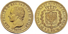 MONETE SAVOIA
Carlo Felice, Re di Sardegna, 1821-1831. 80 Lire 1826 Torino. Au Come precedente. Pag. 28; Gig. 5. Segnetti di contatto. SPL