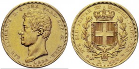 MONETE SAVOIA
Carlo Alberto, Re di Sardegna, 1831-1849. 100 Lire 1834 Torino. Au Come precedente. Pag. 139; Gig. 5. Buon BB/SPL