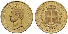 MONETE SAVOIA
Carlo Alberto, Re di Sardegna, 1831-1849. 20 Lire 1838 Torino. Au Come precedente. Pag. 187; Gig. 29. Molto Raro. Buon BB