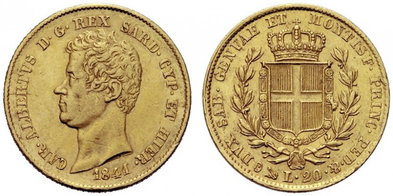 MONETE SAVOIA
Carlo Alberto, Re di Sardegna, 1831-1849. 20 Lire 1841 Genova. Au...