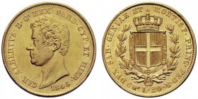 MONETE SAVOIA
Carlo Alberto, Re di Sardegna, 1831-1849. 20 Lire 1845 Torino. Au Come precedente. Pag. 201; Gig. 38 BB/SPL