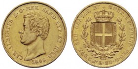 MONETE SAVOIA
Carlo Alberto, Re di Sardegna, 1831-1849. 20 Lire 1846 Torino. Au Come precedente. Pag. 203; Gig. 39. Molto Raro. Piacevole conservazio...