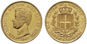 MONETE SAVOIA
Carlo Alberto, Re di Sardegna, 1831-1849. 20 Lire 1847 Torino. Au Come precedente. Pag. 205; Gig. 41. q. SPL