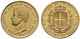 MONETE SAVOIA
Carlo Alberto, Re di Sardegna, 1831-1849. 20 Lire 1849 Genova. Au Come precedente. Pag. 207; Gig. 44. SPL