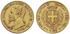 MONETE SAVOIA
Vittorio Emanuele II, Re di Sardegna, 1849-1861. 20 Lire 1853 Genova. Au Come precedente. Pag. 343; Gig. 7. BB