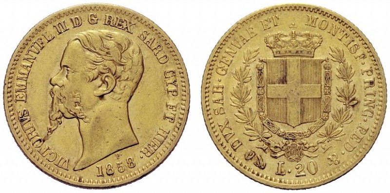 MONETE SAVOIA
Vittorio Emanuele II, Re di Sardegna, 1849-1861. 20 Lire 1858 Gen...