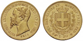 MONETE SAVOIA
Vittorio Emanuele II, Re di Sardegna, 1849-1861. 20 Lire 1859 Torino. Au Come precedente. Pag. 355; Gig. 18. BB