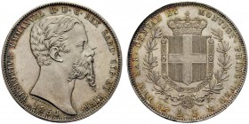 MONETE SAVOIA
Vittorio Emanuele II, Re di Sardegna, 1849-1861. 5 Lire 1854 Torino. Ar Testa a d. Stemma coronato, circondato da Collare dell’Annunzia...