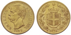 MONETE SAVOIA
Umberto I, Re d’Italia, 1878-1900. 20 Lire 1880. Au Come precedente. Pag. 576; Gig. 10. BB