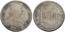 MONETE STRANIERE
BOLIVIA
Carlo IIII, 1788-1808. 8 Reales 1793, Pr. Potosi. Ar gr. 26,34. KM#73. BB