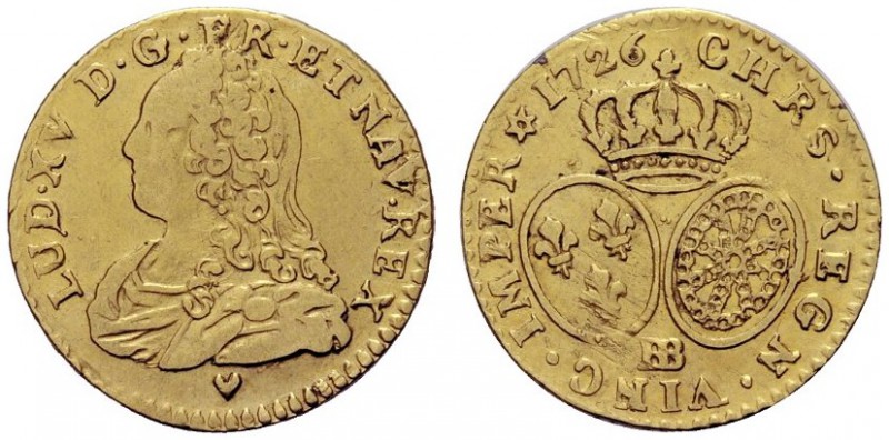 MONETE STRANIERE
FRANCIA
Luigi XV, 1715-1774. 1/2 Louis d'or aux lunettes 1726...
